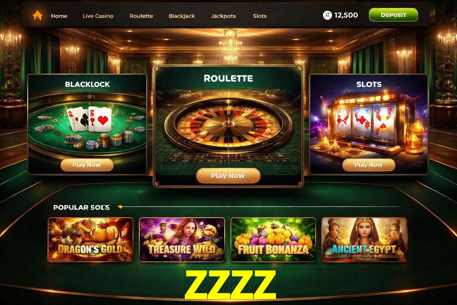 Vista de la plataforma zzzz Casino mostrando categorías organizadas de juegos en línea